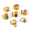 Wholesale Retro Natural Stone Hand Jewelry Stainless Steel Open Ring With Geometric Design And Electroplating For Women