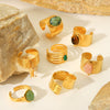 Wholesale Retro Natural Stone Hand Jewelry Stainless Steel Open Ring With Geometric Design And Electroplating For Women