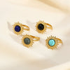 Wholesale Retro Natural Stone Opening Ring With Sunflower Pattern In Titanium Steel Vacuum Real Gold In Pvd Furnace Treatment For Women