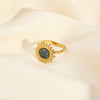Wholesale Retro Natural Stone Opening Ring With Sunflower Pattern In Titanium Steel Vacuum Real Gold In Pvd Furnace Treatment For Women