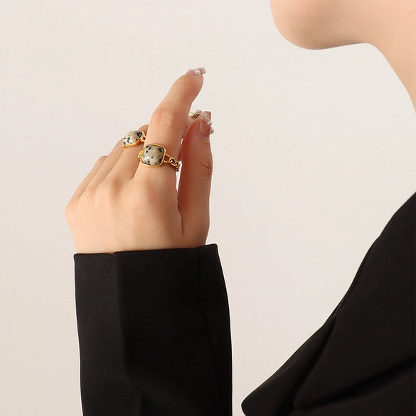 Wholesale Retro Natural Stone Tiger Eye Stone Inlay Geometric Opening Ring With Titanium Steel And Electroplating For Unisex