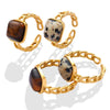 Wholesale Retro Natural Stone Tiger Eye Stone Inlay Geometric Opening Ring With Titanium Steel And Electroplating For Unisex