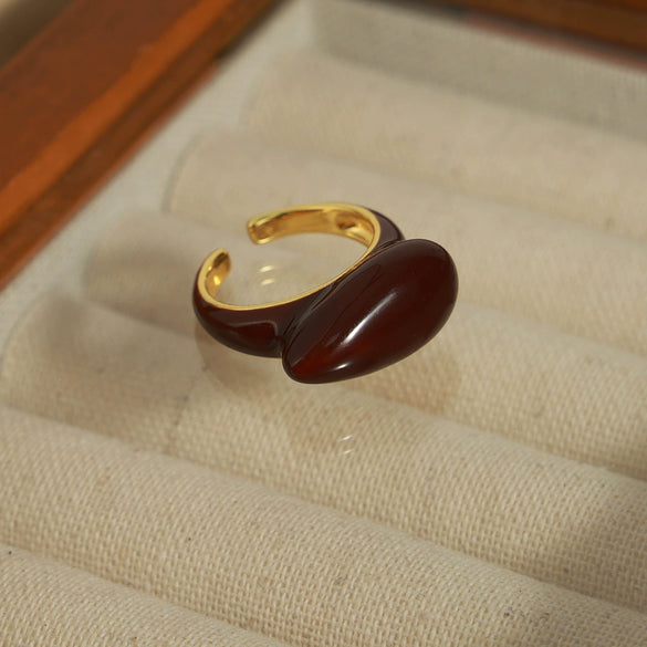 Wholesale Retro Niche Design Copper Enamel Glaze Drop Shaped Opening Ring Jewelry For Women