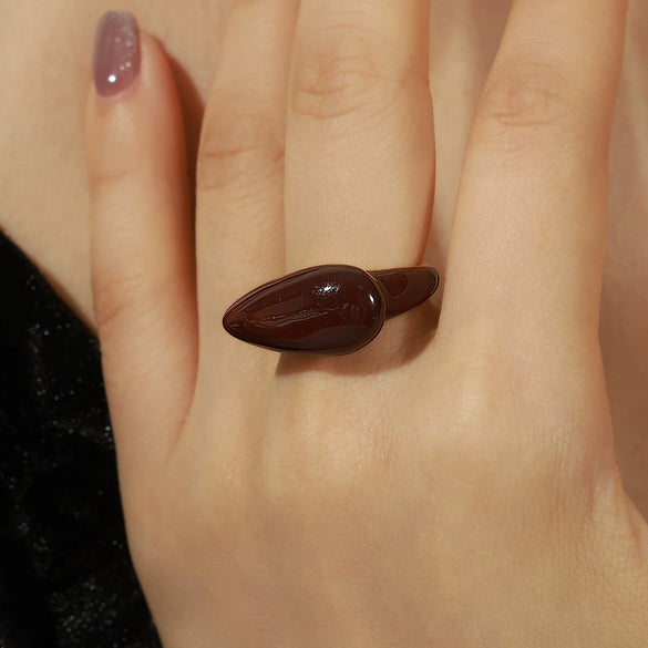 Wholesale Retro Niche Design Copper Enamel Glaze Drop Shaped Opening Ring Jewelry For Women