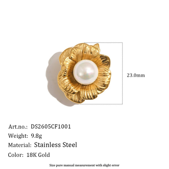 Wholesale Retro Niche Fashion Jewelry Accessories Stainless Steel 18K Goldplated Eyeshaped Faux Pearl Flower Suit Button