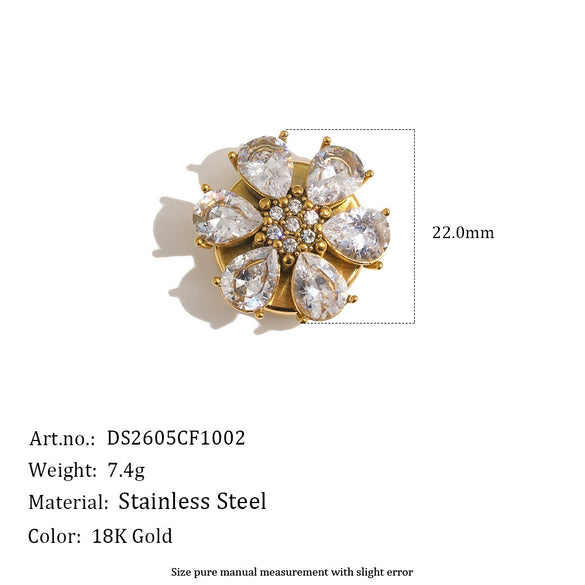 Wholesale Retro Niche Fashion Jewelry Accessories Stainless Steel 18K Goldplated Eyeshaped Faux Pearl Flower Suit Button
