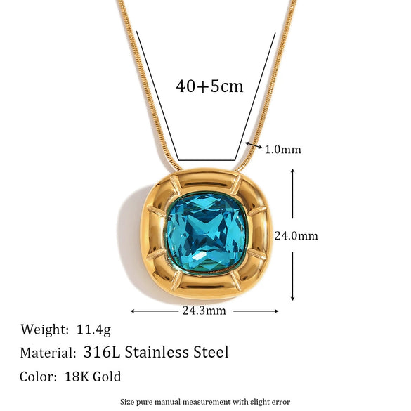 Wholesale Retro Niche Fashion Women's Stainless Steel Earrings And Necklace With Round Angle Square Flower Zircon Studs And Electroplated 18K Gold Finish