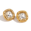 Wholesale Retro Niche Fashion Women's Stainless Steel Earrings And Necklace With Round Angle Square Flower Zircon Studs And Electroplated 18K Gold Finish