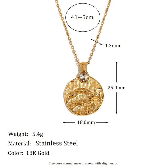 Wholesale Retro Niche Personality Pendant Necklace For Women Stainless Steel 18K Gold Plated Geometric Sun Moon Pendant Electroplated