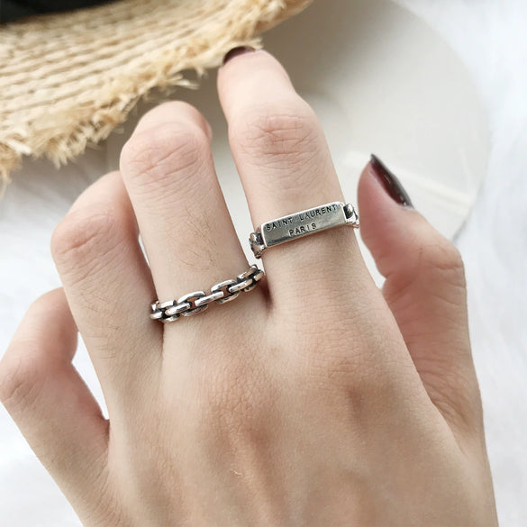 Wholesale Retro Old Square Agate Open Ring In S925 Sterling Silver With Geometric Design