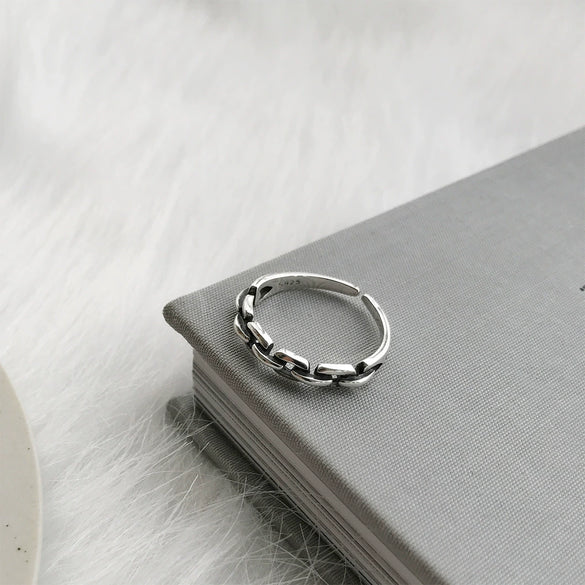 Wholesale Retro Old Square Agate Open Ring In S925 Sterling Silver With Geometric Design