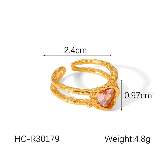 Wholesale Retro Palace Style Zircon Stainless Steel Ring With Moonstone Hammer Geometric Pattern And Electroplating Treatment Open Design For Women