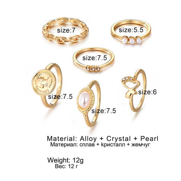 Wholesale Retro Pearl Alloy Ring With Geometric Pattern Hollow And Butterfly Embossed Design Unisex
