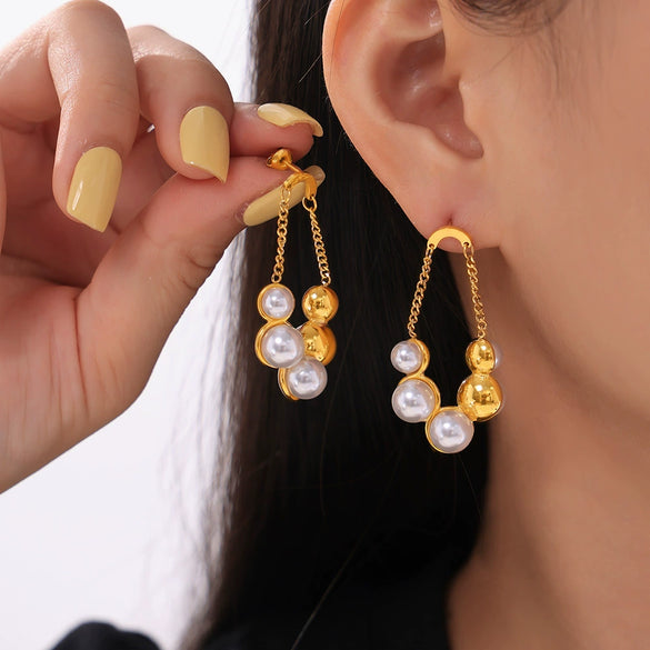 Wholesale Retro Pearl Earrings For Women Stainless Steel 18K Gold Plated High Temperament Design Simple All Match