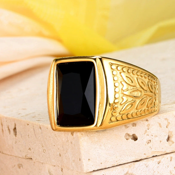 Wholesale Retro Personality Gold Geometric Pattern Titanium Steel Ring For Men And Women With Polishing Treatment