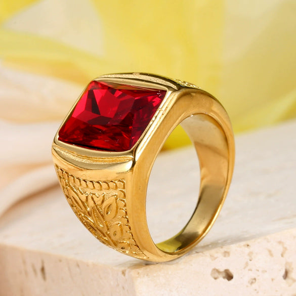 Wholesale Retro Personality Gold Geometric Pattern Titanium Steel Ring For Men And Women With Polishing Treatment