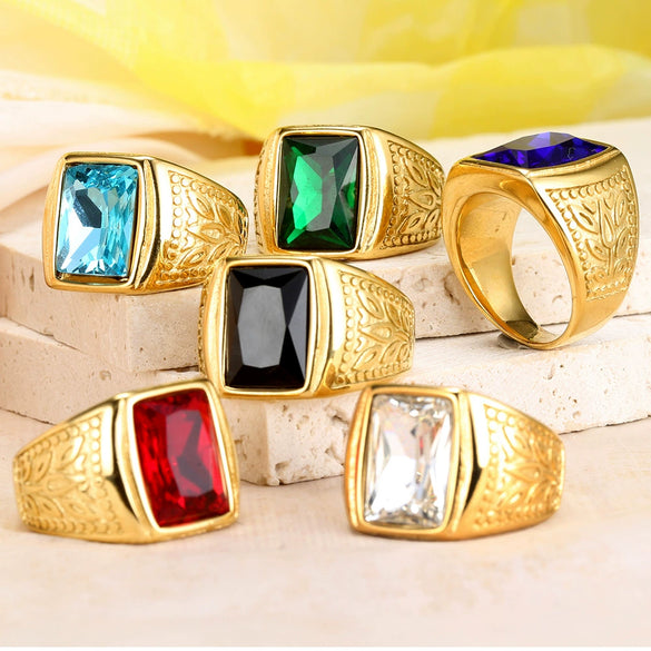 Wholesale Retro Personality Gold Geometric Pattern Titanium Steel Ring For Men And Women With Polishing Treatment