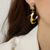 Wholesale Retro Personality Irregular Copper Enamel Glaze Cow Pattern Dripping Oil Earrings For Women
