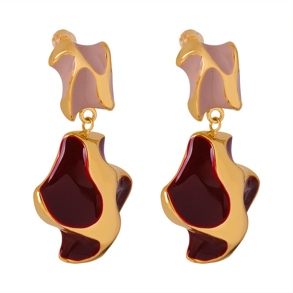 Wholesale Retro Personality Irregular Copper Enamel Glaze Cow Pattern Dripping Oil Earrings For Women