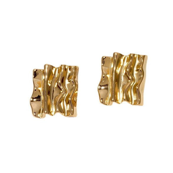 Wholesale Retro Pleated Irregular Geometric Stainless Steel Goldplated Ear Studs For Women