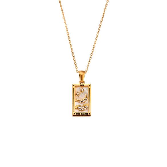 Wholesale Retro Popular Fashion Pendant Jewelry Stainless Steel Rectangular Geometric Oil Dropping Zircon Tarot Necklace With Electroplating