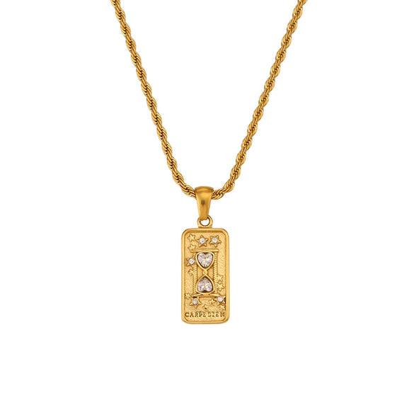 Wholesale Retro Popular Fashion Pendant Jewelry Stainless Steel Rectangular Geometric Oil Dropping Zircon Tarot Necklace With Electroplating
