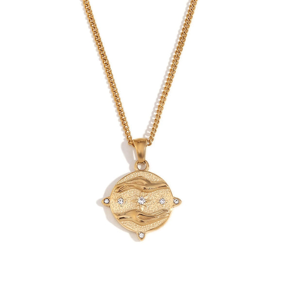 Wholesale Retro Popular Fashion Pendant Jewelry Stainless Steel Rectangular Geometric Oil Dropping Zircon Tarot Necklace With Electroplating