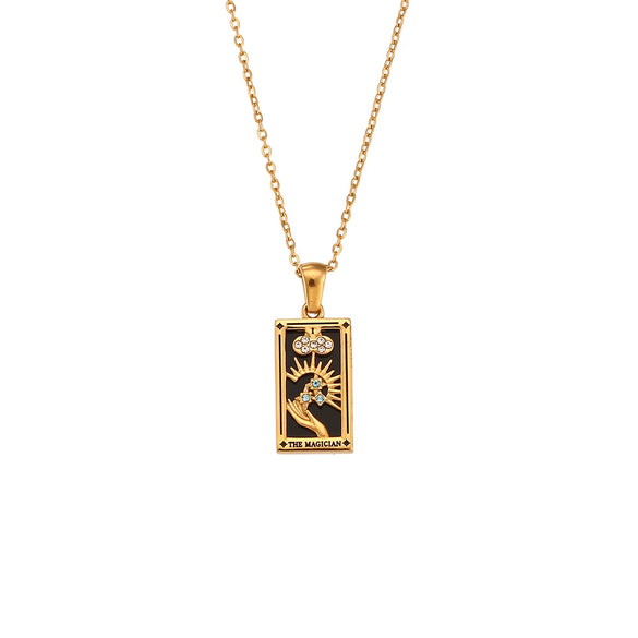 Wholesale Retro Popular Fashion Pendant Jewelry Stainless Steel Rectangular Geometric Oil Dropping Zircon Tarot Necklace With Electroplating