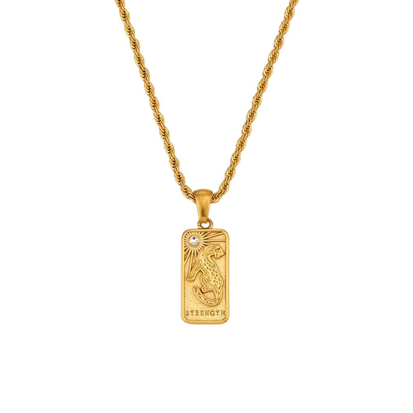 Wholesale Retro Popular Fashion Pendant Jewelry Stainless Steel Rectangular Geometric Oil Dropping Zircon Tarot Necklace With Electroplating