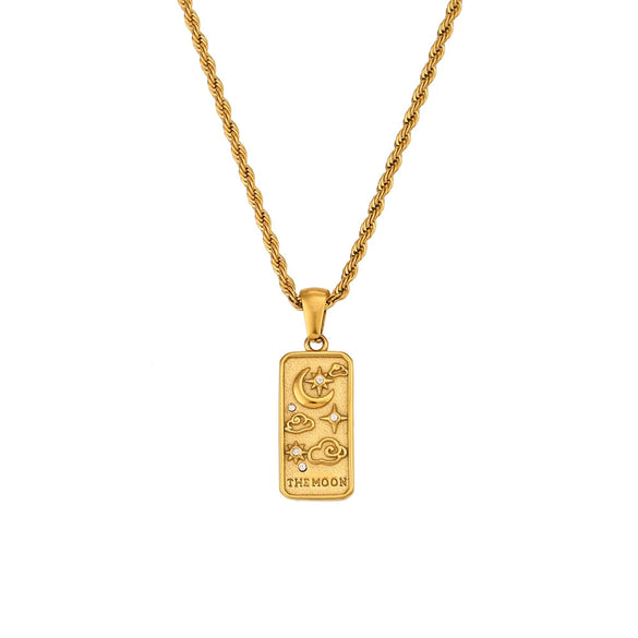 Wholesale Retro Popular Fashion Pendant Jewelry Stainless Steel Rectangular Geometric Oil Dropping Zircon Tarot Necklace With Electroplating