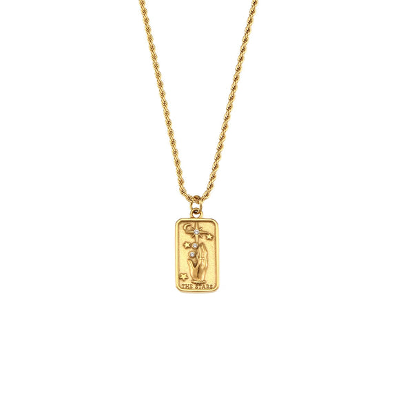 Wholesale Retro Popular Fashion Pendant Jewelry Stainless Steel Rectangular Geometric Oil Dropping Zircon Tarot Necklace With Electroplating