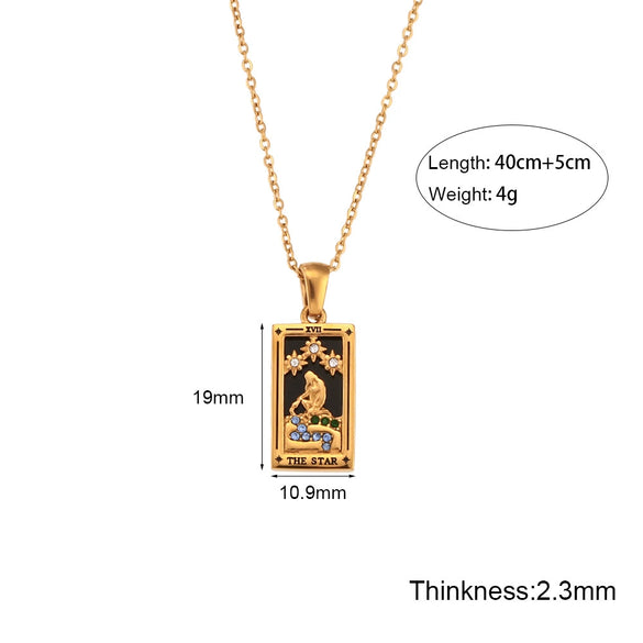 Wholesale Retro Popular Fashion Pendant Jewelry Stainless Steel Rectangular Geometric Oil Dropping Zircon Tarot Necklace With Electroplating