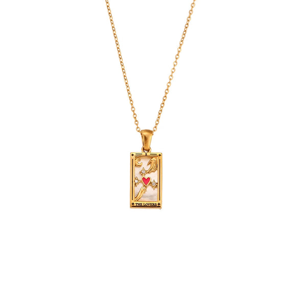 Wholesale Retro Popular Fashion Pendant Jewelry Stainless Steel Rectangular Geometric Oil Dropping Zircon Tarot Necklace With Electroplating