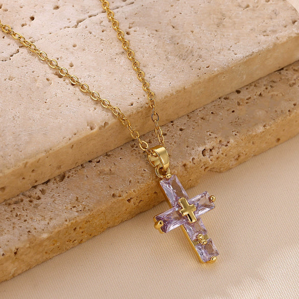 Wholesale Retro Punk Cross Stainless Steel Gold Electroplated Necklace For Unisex