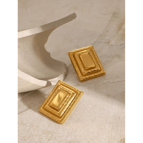 Wholesale Retro Rectangular Three Layer Geometric Stainless Steel Earrings With Electroplating