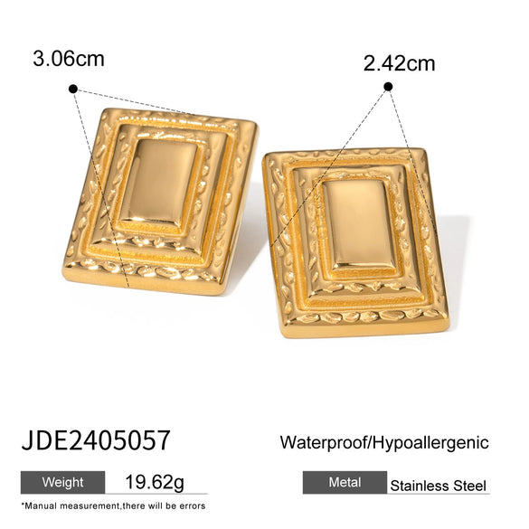 Wholesale Retro Rectangular Three Layer Geometric Stainless Steel Earrings With Electroplating