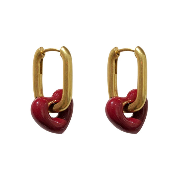 Wholesale Retro Red Lovely Heart Shaped Women's High Grade Light Luxury Silver Pin Earrings Made Of Metal