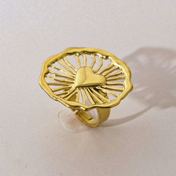 Wholesale Retro Ring Heart Shape Geometric Stainless Steel Electroplated For Women
