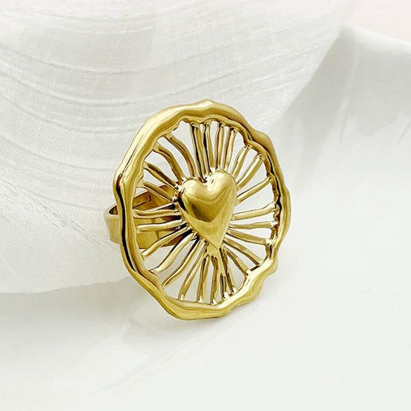 Wholesale Retro Ring Heart Shape Geometric Stainless Steel Electroplated For Women