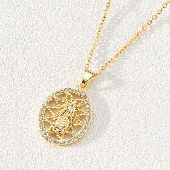 Wholesale Retro Sacred Religious Accessories Copper Necklace With Micro Set Colorful Zircon And Cartoon Characters Pendant