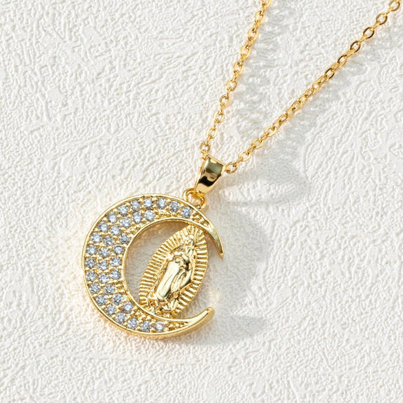 Wholesale Retro Sacred Religious Accessories Copper Necklace With Micro Set Colorful Zircon And Cartoon Characters Pendant