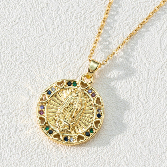 Wholesale Retro Sacred Religious Accessories Copper Necklace With Micro Set Colorful Zircon And Cartoon Characters Pendant