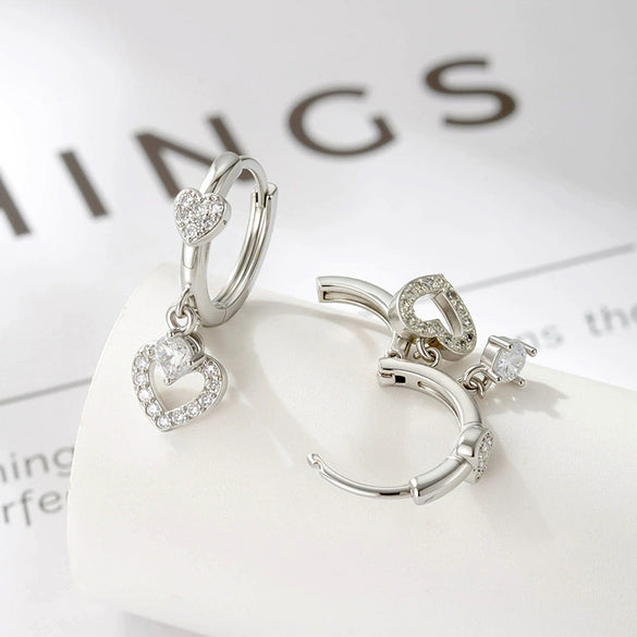 Wholesale Retro Simple And Versatile Copper Inlaid Heartshaped Zircon Women's Earrings