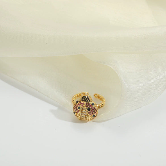 Wholesale Retro Simple Animal Style Geometric Beetleshaped Copper Ring With Zircon Inlaid For Women Electroplated