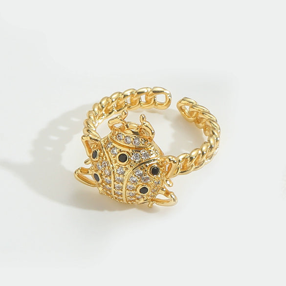 Wholesale Retro Simple Animal Style Geometric Beetleshaped Copper Ring With Zircon Inlaid For Women Electroplated