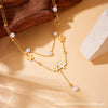 Wholesale Retro Simple Double Layer Stacked Pearl Butterfly Stainless Steel Jewelry Necklace For Women With Electroplating