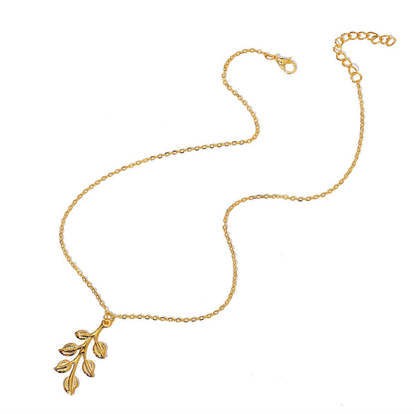 Wholesale Retro Simple Leaf Long Necklace For Women Alloy Material With Electroplating Treatment Water Wave Chain
