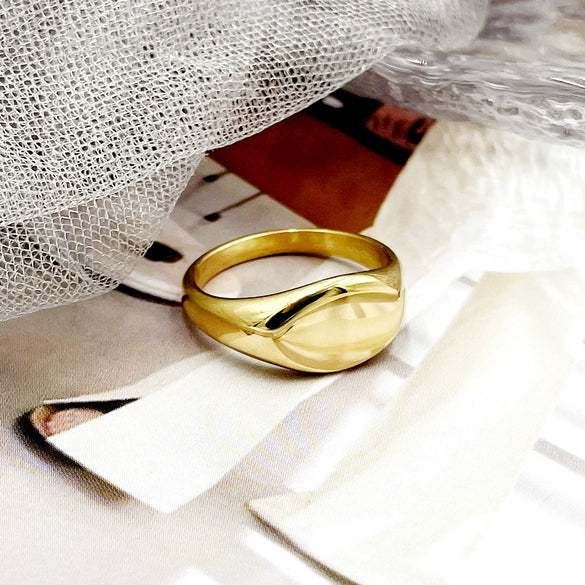 Wholesale Retro Simple Personality Oval Glossy Geometric Stainless Steel Goldplated Ring