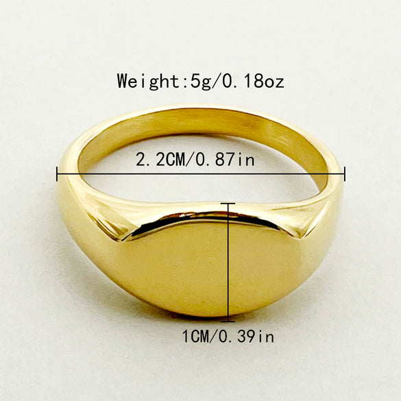 Wholesale Retro Simple Personality Oval Glossy Geometric Stainless Steel Goldplated Ring