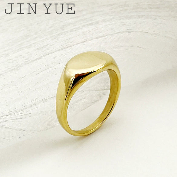Wholesale Retro Simple Personality Oval Glossy Geometric Stainless Steel Goldplated Ring